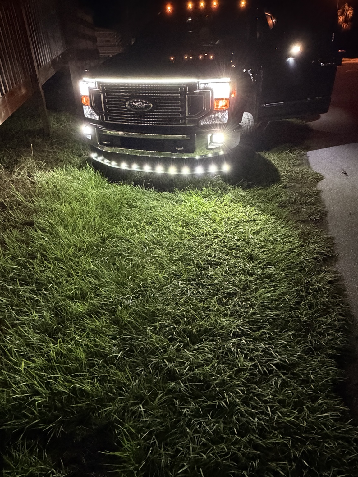 White lighted valance installed on a Ford F-350